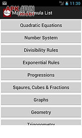 maths formula list